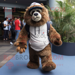 Brown Sloth Bear mascot costume character dressed with a Joggers and Hats