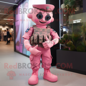 Pink Commando mascot costume character dressed with a Jeans and Anklets