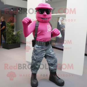 Pink Commando mascot costume character dressed with a Jeans and Anklets