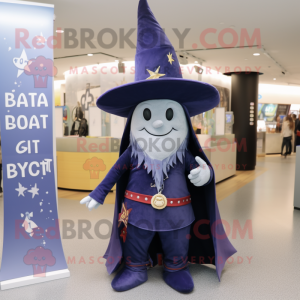 Navy Witch'S Hat mascot costume character dressed with a Bootcut Jeans and Lapel pins