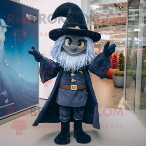 Navy Witch'S Hat mascot costume character dressed with a Bootcut Jeans and Lapel pins