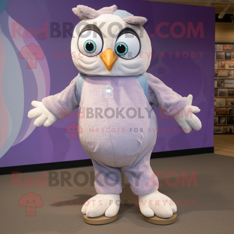 Lavender Owl mascot costume character dressed with a Joggers and Ties