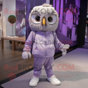 Lavender Owl mascot costume character dressed with a Joggers and Ties