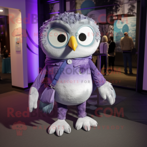 Lavender Owl mascot costume character dressed with a Joggers and Ties