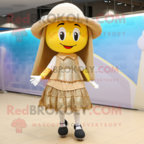Gold Volleyball Net mascot costume character dressed with a Skirt and Hats