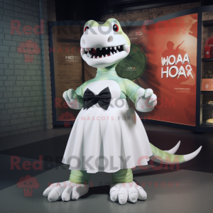 White Hydra mascot costume character dressed with a Wrap Skirt and Bow ties