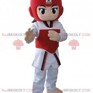 Mascota de taekwondo de niña en traje de taekwondo -