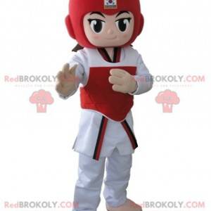 Mascotte di taekwendoka ragazza in abito taekwondo -