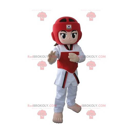 Mascota de taekwondo de niña en traje de taekwondo -