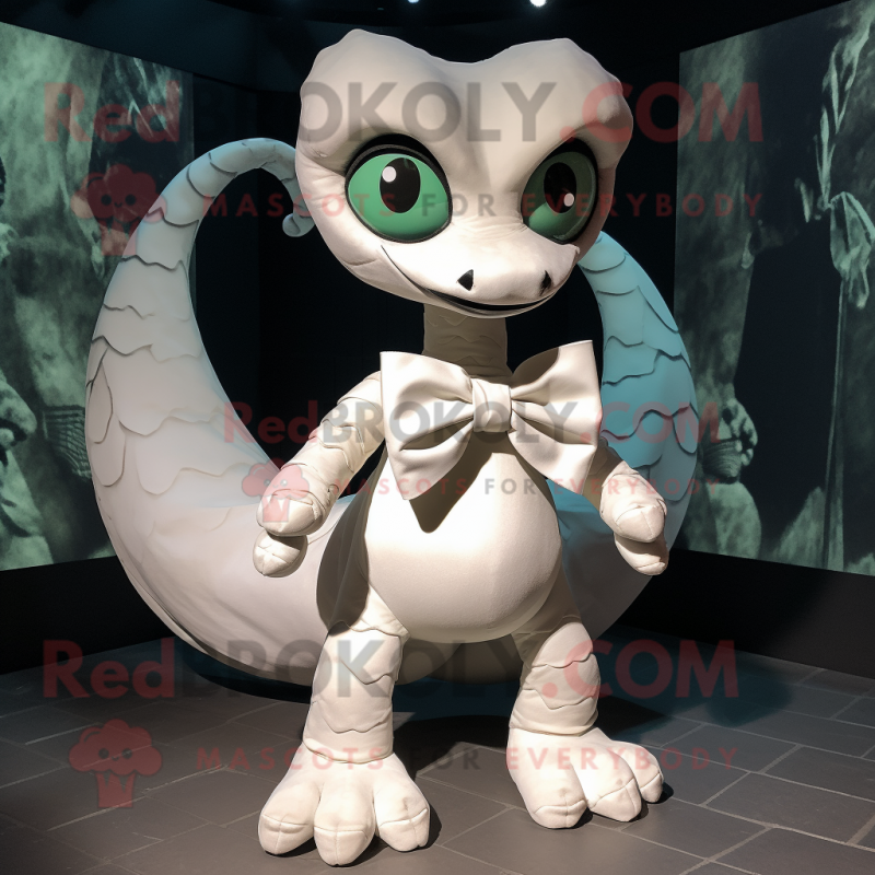 White Hydra mascot costume character dressed with a Wrap Skirt and Bow ties White Hydra mascot costume character dressed with a Wrap Skirt and Bow ties