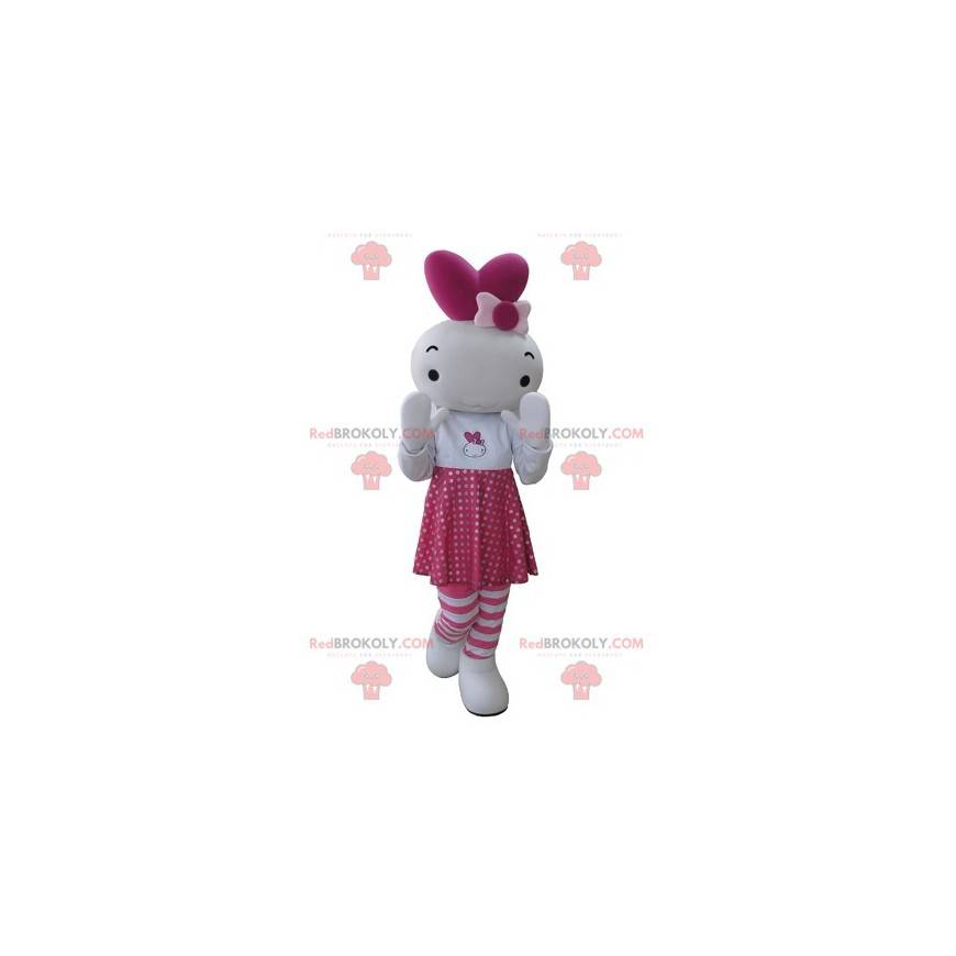 Pink and white rabbit doll mascot - Redbrokoly.com