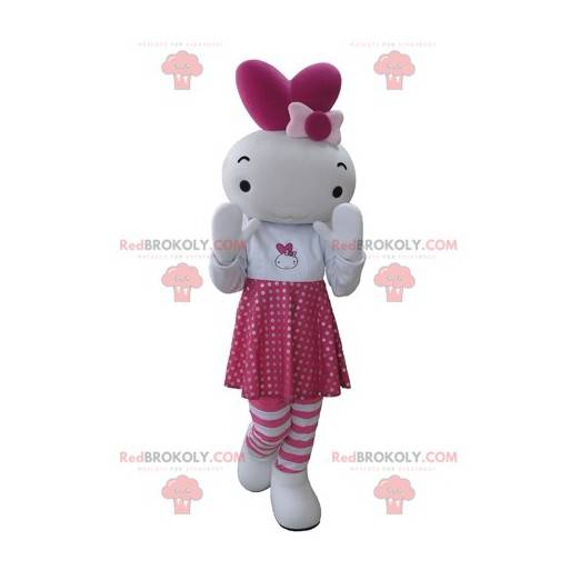 Pink and white rabbit doll mascot - Redbrokoly.com