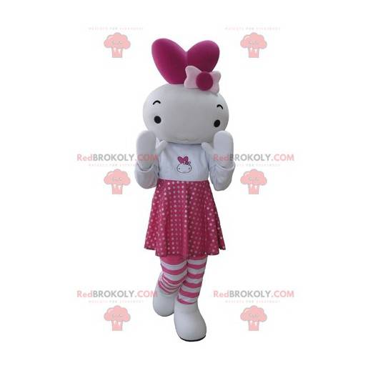 Rosa und weißes Kaninchenpuppenmaskottchen - Redbrokoly.com