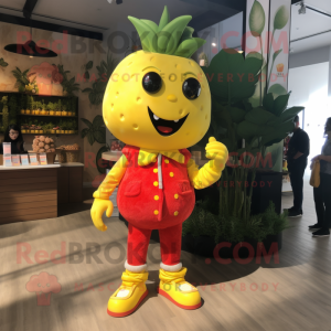 Yellow Strawberry mascot costume character dressed with a Jeggings and Brooches