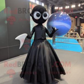 Black Swordfish mascot costume character dressed with a Ball Gown and Eyeglasses