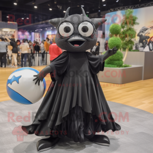 Black Swordfish mascot costume character dressed with a Ball Gown and Eyeglasses