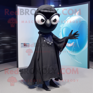 Black Swordfish mascot costume character dressed with a Ball Gown and Eyeglasses