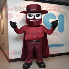 Maroon Superhero mascot costume character dressed with a Dress Shirt and Hats