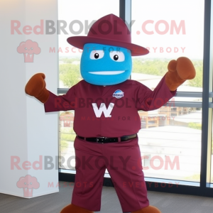 Maroon Superhero mascot costume character dressed with a Dress Shirt and Hats