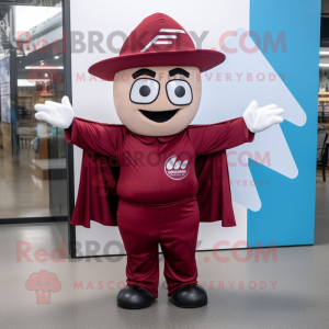 Maroon Superhero mascot costume character dressed with a Dress Shirt and Hats