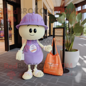 Lavender Melon mascot costume character dressed with a Henley Tee and Tote bags