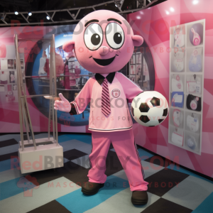 Pink Soccer Goal mascot costume character dressed with a Dress Shirt and Tie pins