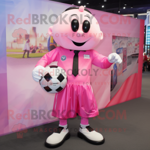 Pink Soccer Goal mascot costume character dressed with a Dress Shirt and Tie pins
