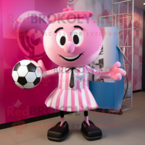 Pink Soccer Goal mascot costume character dressed with a Dress Shirt and Tie pins