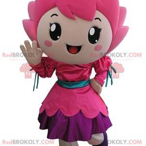 Mascotte de fleur rose de fillette souriante - Redbrokoly.com