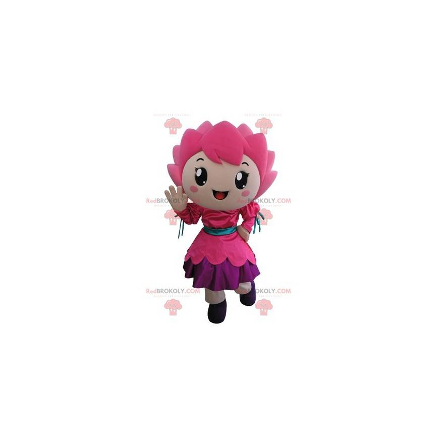 Sorridente mascotte fiore rosa bambina - Redbrokoly.com