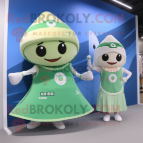 Cream Green Beer mascot costume character dressed with a One-Piece Swimsuit and Berets