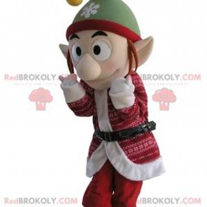 Mascota de elfo en traje de Navidad con orejas puntiagudas -