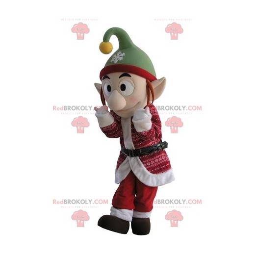 Elf maskotka w świątecznym stroju ze spiczastymi uszami -