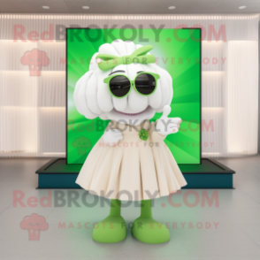 Cream Four Leaf Clover mascot costume character dressed with a Pleated Skirt and Sunglasses