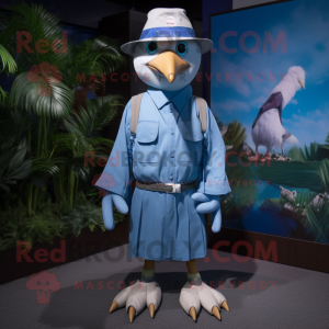 Blue Albatross mascot costume character dressed with a Romper and Hats