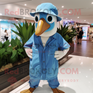 Blue Albatross mascot costume character dressed with a Romper and Hats