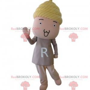 Pink doll doll mascot with yellow hair - Redbrokoly.com