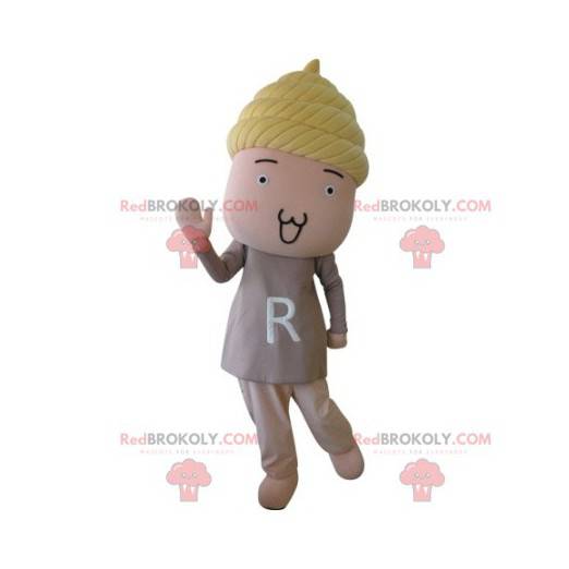 Pink doll doll mascot with yellow hair - Redbrokoly.com