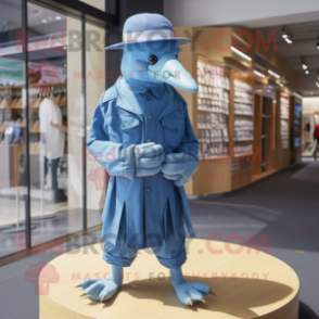 Blue Albatross mascot costume character dressed with a Romper and Hats