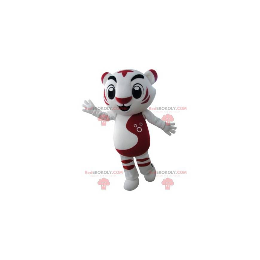Mascote tigre branco e vermelho de muito sucesso -
