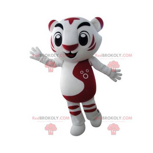 Mascote tigre branco e vermelho de muito sucesso -