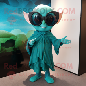 Teal Elf mascot costume character dressed with a Cover-up and Sunglasses