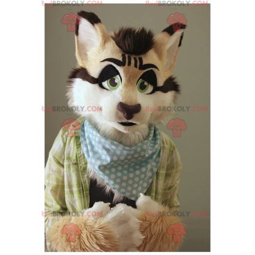 Mascotte de joli chat beige blanc et noir - Redbrokoly.com