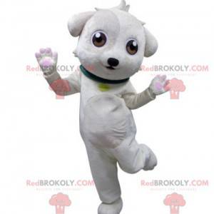 White dog mascot with a green collar - Redbrokoly.com