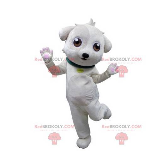 Mascote cachorro branco com coleira verde - Redbrokoly.com