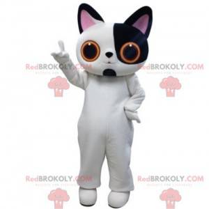 Witte en zwarte kat mascotte met grote ogen - Redbrokoly.com
