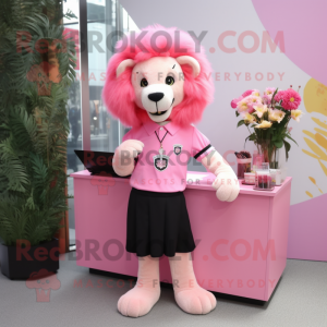 Pink Lion maskot kostume...