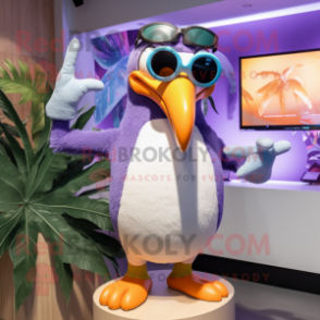 Lavender Toucan mascot costume character dressed with a Bikini and Sunglasses