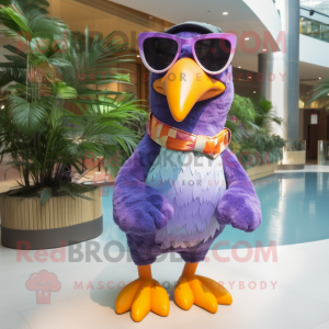 Lavender Toucan mascot costume character dressed with a Bikini and Sunglasses