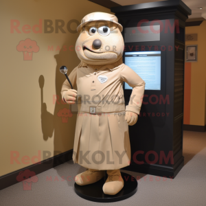 Beige Golf Bag mascot costume character dressed with a Wrap Dress and Tie pins